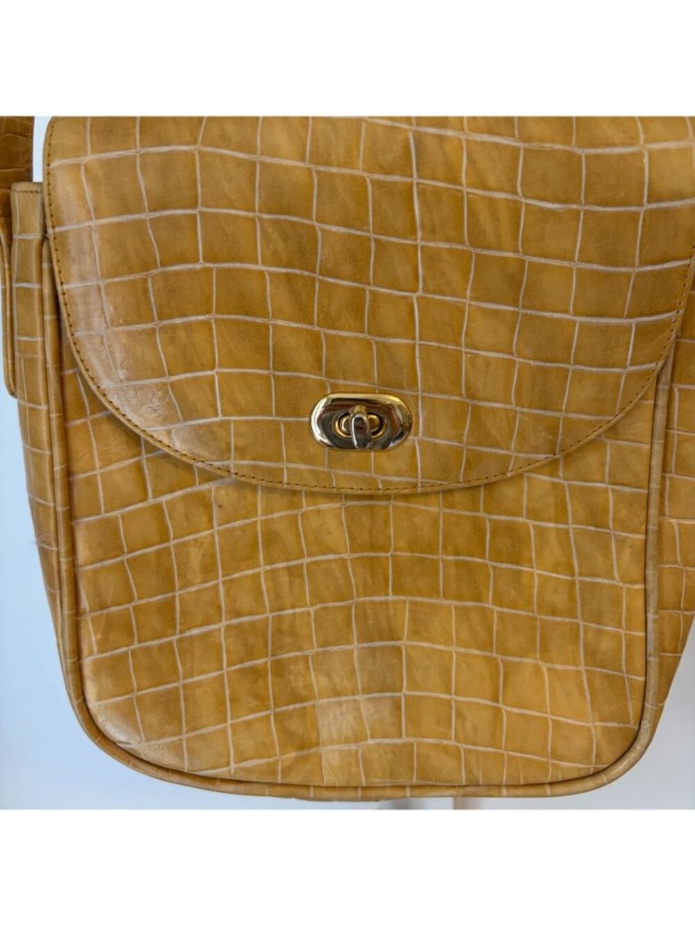 Talbots Tan Croc Embossed Leather Crossbody Shoulder Bag - Picture 3 of 8